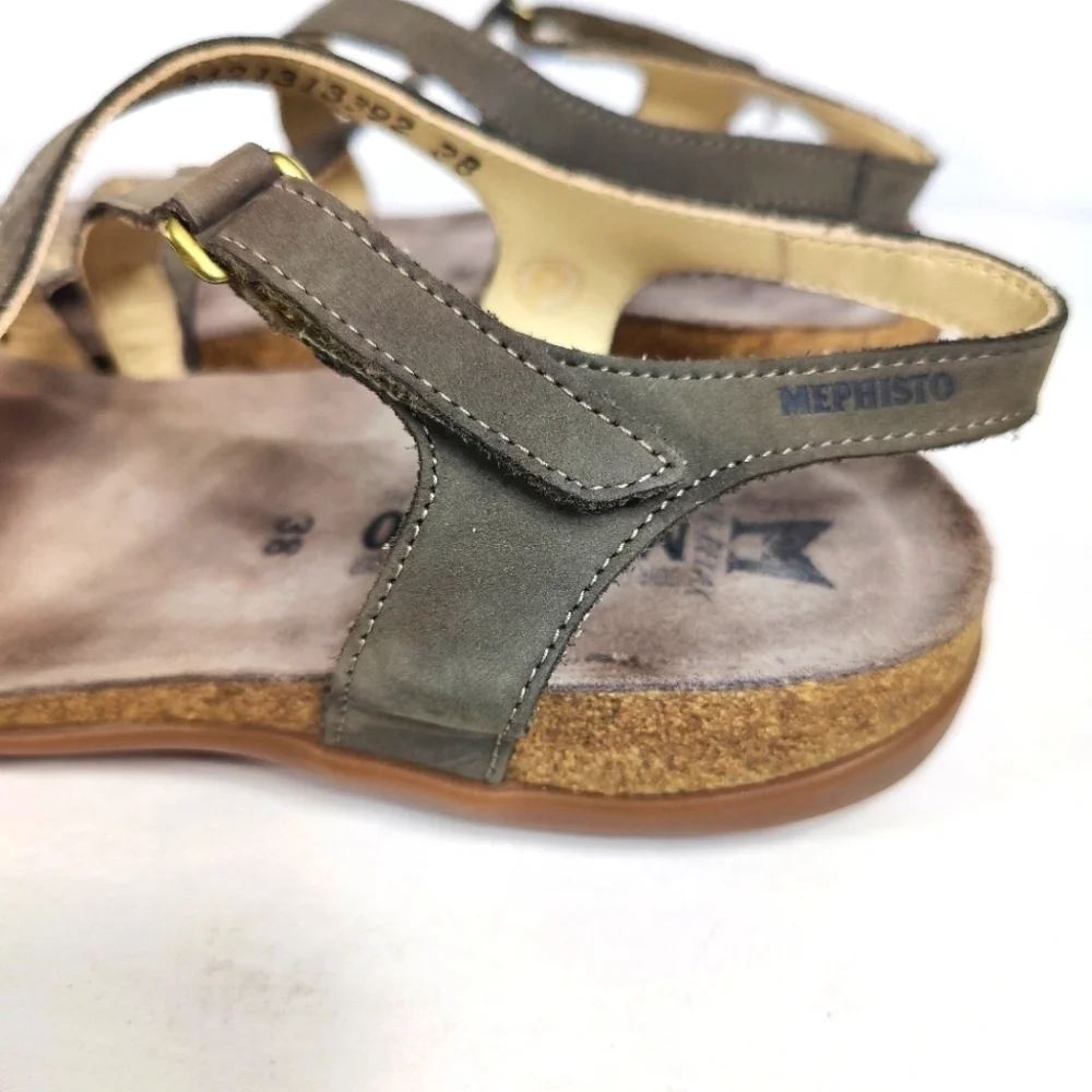 MEPHISTO Women's Gray Suede Leather Strappy Arch Support Wedge Sandal Size 8
